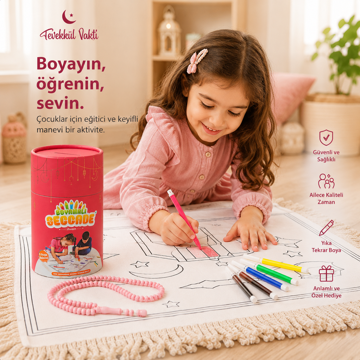 Boyamalı Yıkanabilir Eğitici Çocuk Seccadesi