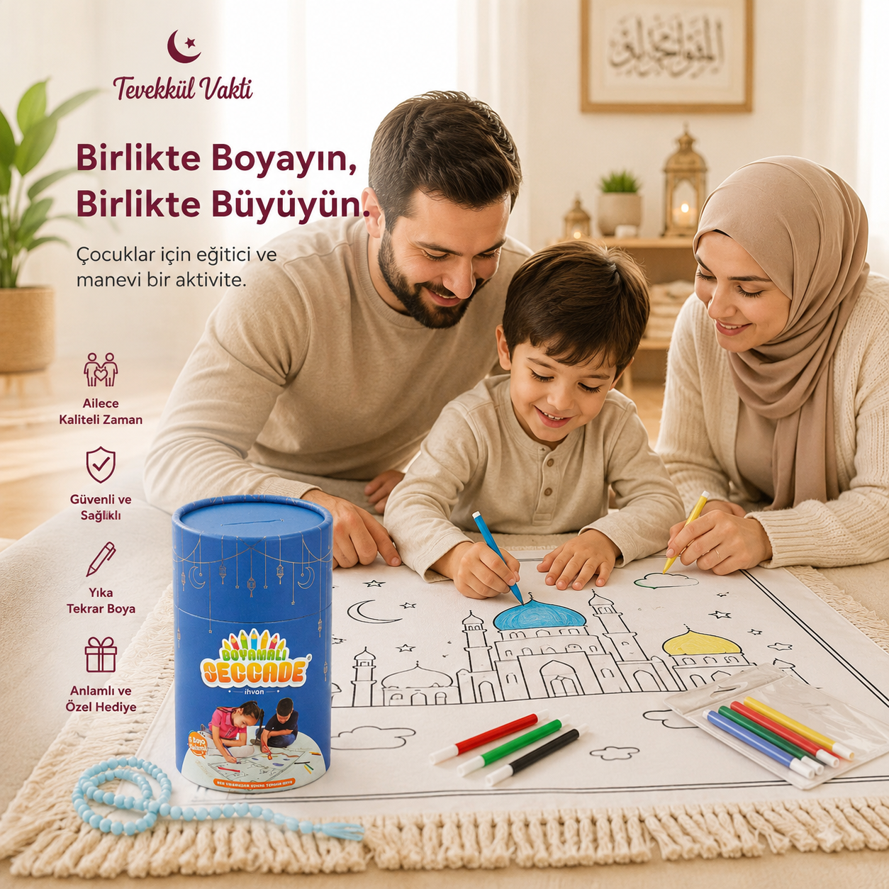 Boyamalı Yıkanabilir Eğitici Çocuk Seccadesi